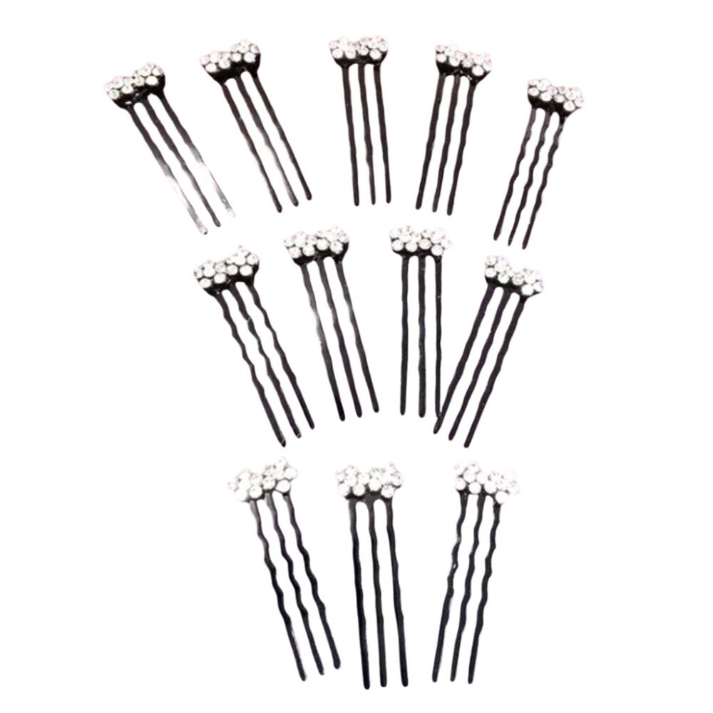 🔵 NWT Rhinestone Flower Hair Pins 12 Pack Black Metal 1.5" Long .25" Wide